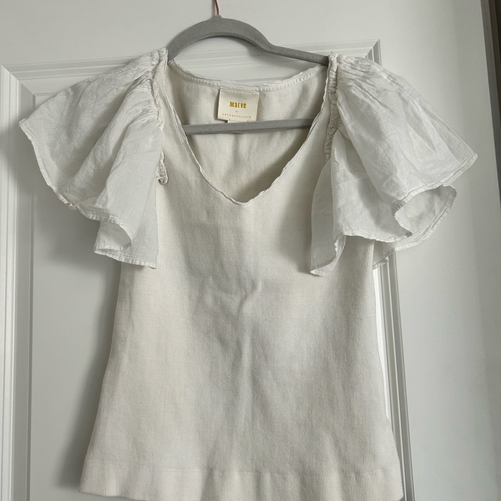 White Ruffled Sleeve Top